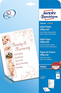 Avery-Zweckform Superior Inkjet Paper Inkjet Printpapier Din A4 25 Vellen Wit