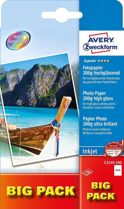Avery-Zweckform Superior Photo Paper Inkjet BIG PACK C2549-100 Fotopapier 10 x 15 cm 200 g/m² 100 vellen Hoogglans