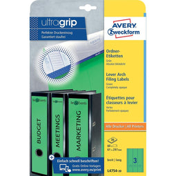 Avery Zweckform - Zweckform L4754-20 ordnerrugetiketten ft 29,7 x 6,1 cm (b x h), 60 etiketten, groen