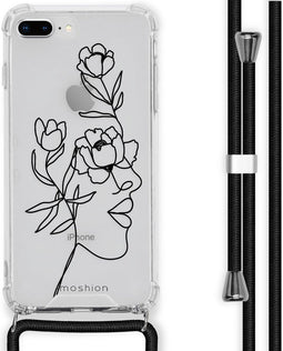 iMoshion Hoesje Geschikt voor iPhone 8 Plus / 7 Plus Hoesje Met Koord - iMoshion Design Hoesje met Koord - Zwart / Transparant / Woman Flower