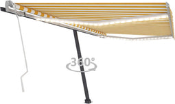 vidaXL - Luifel - handmatig - uittrekbaar - met - LED - 400x350 - cm - geel - en - wit