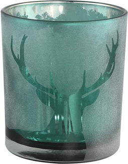 PTMD Gael Windlicht Rendier - H10 x Ø8,8 cm - Glas - Groen frosted