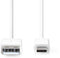 Nedis CCGB60600WT20 - USB A naar USB type-C Kabel - 60W Power Delivery - Wit 200cm
