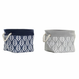 Mand DKD Home Decor 8424001856411 Grijs Polyester Wit Marineblauw 29 x 29 x 22 cm Boho Blad van e...