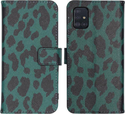 iMoshion Hoesje Geschikt voor Samsung Galaxy A51 Hoesje Met Pasjeshouder - iMoshion Design Softcase Bookcase - Zwart / Meerkleurig / Groen / Green Leopard