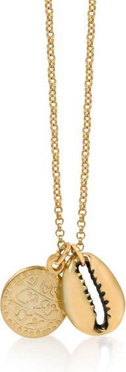 Scmyk NG-276 - Rolo ketting met schelp en muntje - Goudkleurig