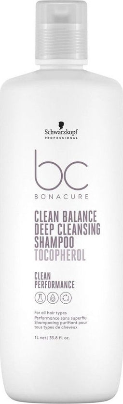 Schwarzkopf Professional Bonacure Clean Balance Deep Cleansing Shampoo - 1000 ml- Normale shampoo - Voor Alle haartypes -