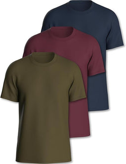 Pierre Calvini - Heren T-Shirt Multipack - 100% Katoen - Regular Fit - Korte Mouwen - Crew - Navy Burgundy Olive (3 stuks)