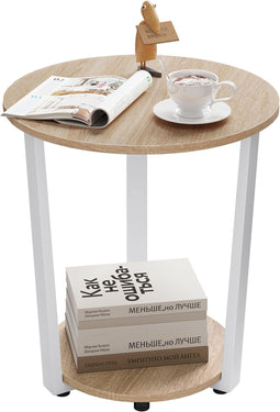Woltu ronde salontafel - 50x50x53 cm - 2 legplanken - licht eiken