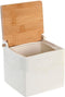 Zoutvaatje met deksel DKD Home Decor Natuurlijk Porselein Wit Bamboe (10,5 x 9 x 9 cm)