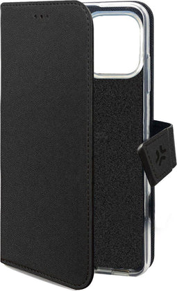 Celly Wally Bookcase Hoesje - Apple iPhone 16 Pro - Kunstleer - Pasjeshouder - Zwart