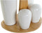 Items Azijn/Olie flessen tafelset - met peper/zout vaatjes - porselein/bamboe - wit - modern/design