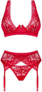 Lacelove Romantische set met jarretelgordel - Rood