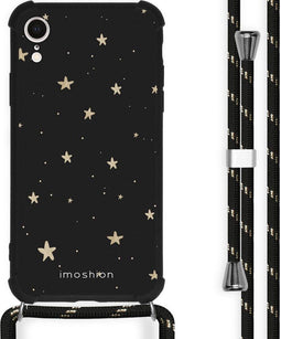 iMoshion Hoesje Geschikt voor iPhone Xr Hoesje Met Koord - iMoshion Design Hoesje met Koord - Goud / Zwart / Stars Gold