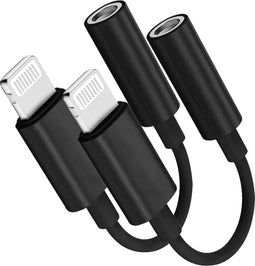 2x Jack Aux geschikt voor iPhone - Aux geschikt voor lightning - 8-pins naar 3,5 mm adapter - Verloopstukje voor audio oortjes - Audio kabel - Zwart
