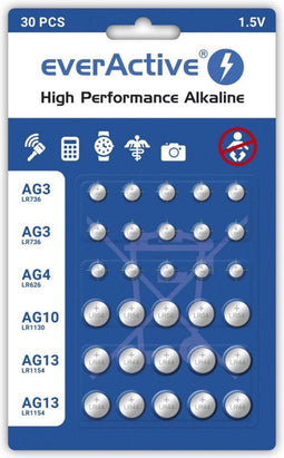 30x everActive PACK AG3 / AG4 / AG10 / AG13 Alkaline