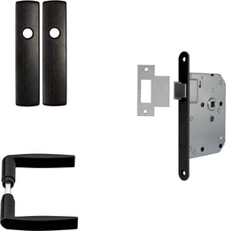 AXA Binnendeurbeslag set (Curve klik) Zwart geslepen: Kruk (model Curve) op schild en slot met zwarte voorplaat
