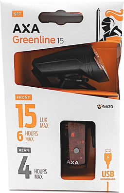 AXA Greenline 15 Lux - LED Fietslampjes Voor en Achter - Fietsverlichting USB Oplaadbaar