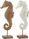J-Line decoratie Zeepaard Op Voet Paulownia - hout - wit/naturel - 2 stuks