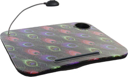 Schootkussen/laptray met LED verlichting - 48 x 38 cm - gekleurde pauwenveren print - schoot tafeltje