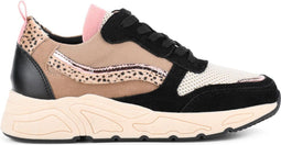 PS Poelman Carocel - Lage Sneakers - Imitatie Leren Suedè met Beige Profielzool - Zwart Rose Goud