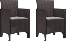 vidaXL - tuinstoelen - met - kussens - 2 - stuks - Bruin - Poly - Rattan