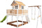 AXI Liam Speelhuis in Bruin/Wit - Met Verdieping, Zandbak, Enkele Schommel en Limoen Groene Glijbaan - Speelhuisje voor de tuin / buiten - FSC hout - Speeltoestel voor kinderen