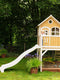 AXI Liam Speelhuis in Bruin/Wit - Met Verdieping, Zandbak, Summer Nestschommel en Witte Glijbaan - Speelhuisje voor de tuin / buiten - FSC hout - Speeltoestel voor kinderen