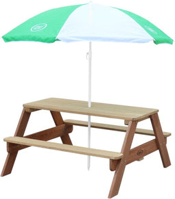 AXI Nick Picknicktafel in Bruin met Parasol in Groen/Wit - Picknick tafel voor kinderen van FSC hout