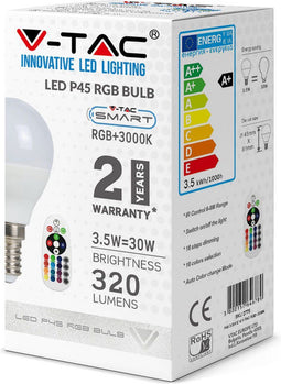V-TAC VT-2234 LED Lampen - Golf E14 RF RGB - IP20 - Wit - 3,5 Watt - 320 Lumen - RGB+6400K