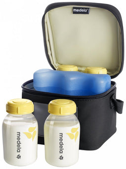 Medela Koeltas - Moedermelk flesjes met 4 BPA-vrije flesjes en koelelement - Zwart
