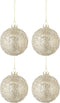 J-Line kerstbal Glitter - glas - champagne - medium - doos van 4