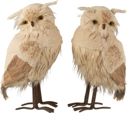 J-Line figuur Uil Staand - pluche - beige/bruin - large - 2 stuks