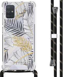 iMoshion Hoesje Geschikt voor Samsung Galaxy A71 Hoesje Met Koord - iMoshion Design Hoesje met Koord - Goud / Zwart / Transparant / Glamour Botanic