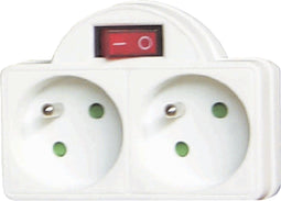 Perel Penaarde Tussenstekker - 2 Stopcontacten met Aan/Uit-Schakelaar (2 stuks)