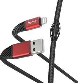 Hama Extreme Oplaadkabel - Datakabel - USB-A naar Lightning - USB 2,0 A Mannelijk- Zwart - Geschikt voor Smartphone en Tablet - Rood