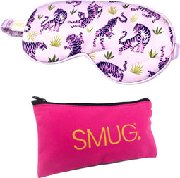 SMUG Slaapmasker met Opbergzakje - 100% Verduisterend - Verstelbaar Oogmasker in Satijn - Pink Tiger