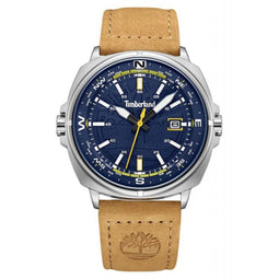 Timberland Bruin Leren Horloge Met Blauw Wijzerplaat