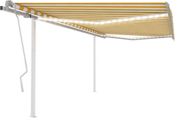 vidaXL - Luifel - handmatig - uittrekbaar - met - LED - 4,5x3 - m - geel - en - wit