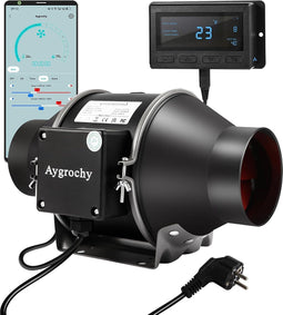 Aygrochy Buisventilator met WiFi-app - 150 mm, Temperatuur- en Vochtigheidsregelaar, Energie-efficiëntie B