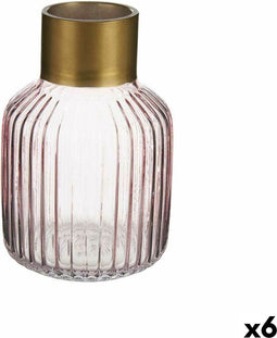 Vaas Strepen Roze Gouden Glas 12 x 18 x 12 cm (6 Stuks)