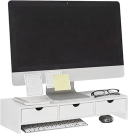 SoBuy BBF03-W - Monitorstandaard met 3 Laden en 4 Vakken - Wit