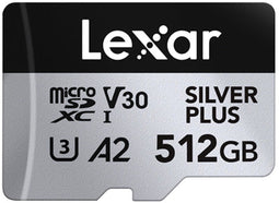 Lexar microSDXC Silver Plus UHS-I 512GB - Lezen 205MB/s Schrijven 150MB/s - V30