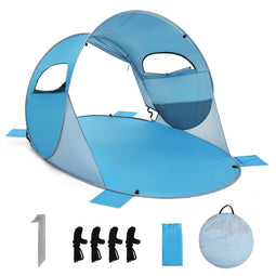 Coast Pop-Up Strandtent - Zonneschermtent - UPF 50+ Zilveren Coating - Blauw (3-4 Personen)