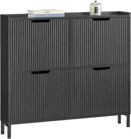 Sobuy Schoenenkast - 4 Flip-lades - Zwart - 100x19x91 cm