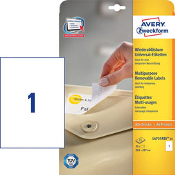 Avery - Afneembare Etiketten - 210 x 297 mm - Wit (25 vellen)