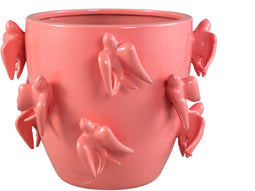 PTMD Emmelyn Pink Round Ceramic Glazed Pot Birds L