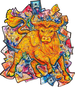 UNIDRAGON Houten Puzzel Voor Volwassenen Dier - Welvarende Stier - 102 stukjes - Small 19x22 cm
