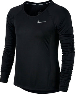 Nike Dry Miler Hardloop Longsleeve Shirt Dames Sportshirt - Maat L - Vrouwen - zwart