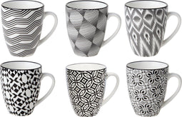 Cosy & Trendy Kopjes/bekers Nikko - set van 12x stuks - zwart/wit - 19 cl - koffiekopjes - theekopjes - koffie/thee bekers